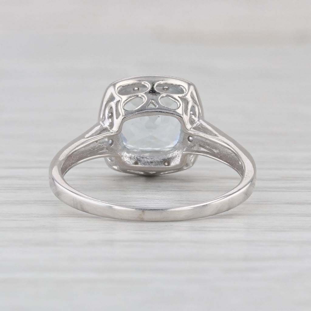 1.64ctw Aquamarine Diamond Halo Ring 14k White Gold Size 8