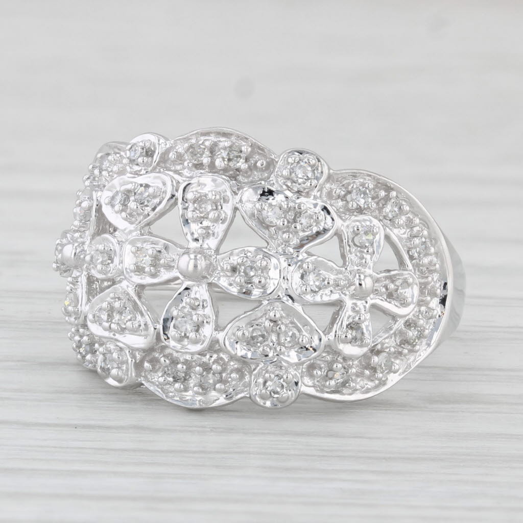 Light Gray Floral Openwork Diamond Ring 10k White Gold Size 7.25 Cocktail