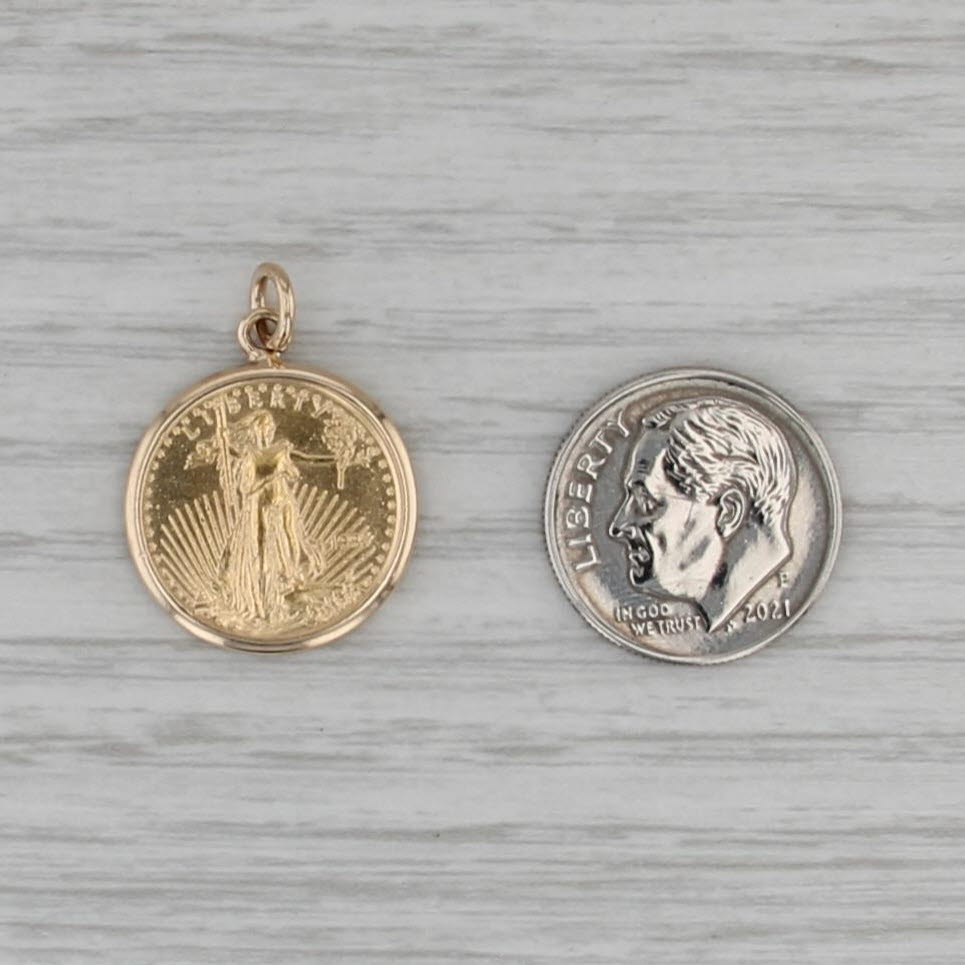 1995 1/10 American Eagle Coin Pendant 14k Bezel 22k AGE $5 Walking Liberty Charm