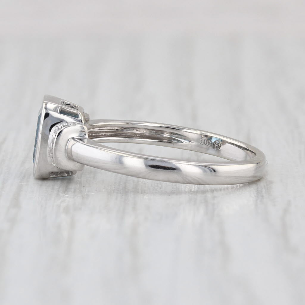 1.34ctw Emerald Cut Blue Topaz Diamond Ring 10k White Gold Size 7.25