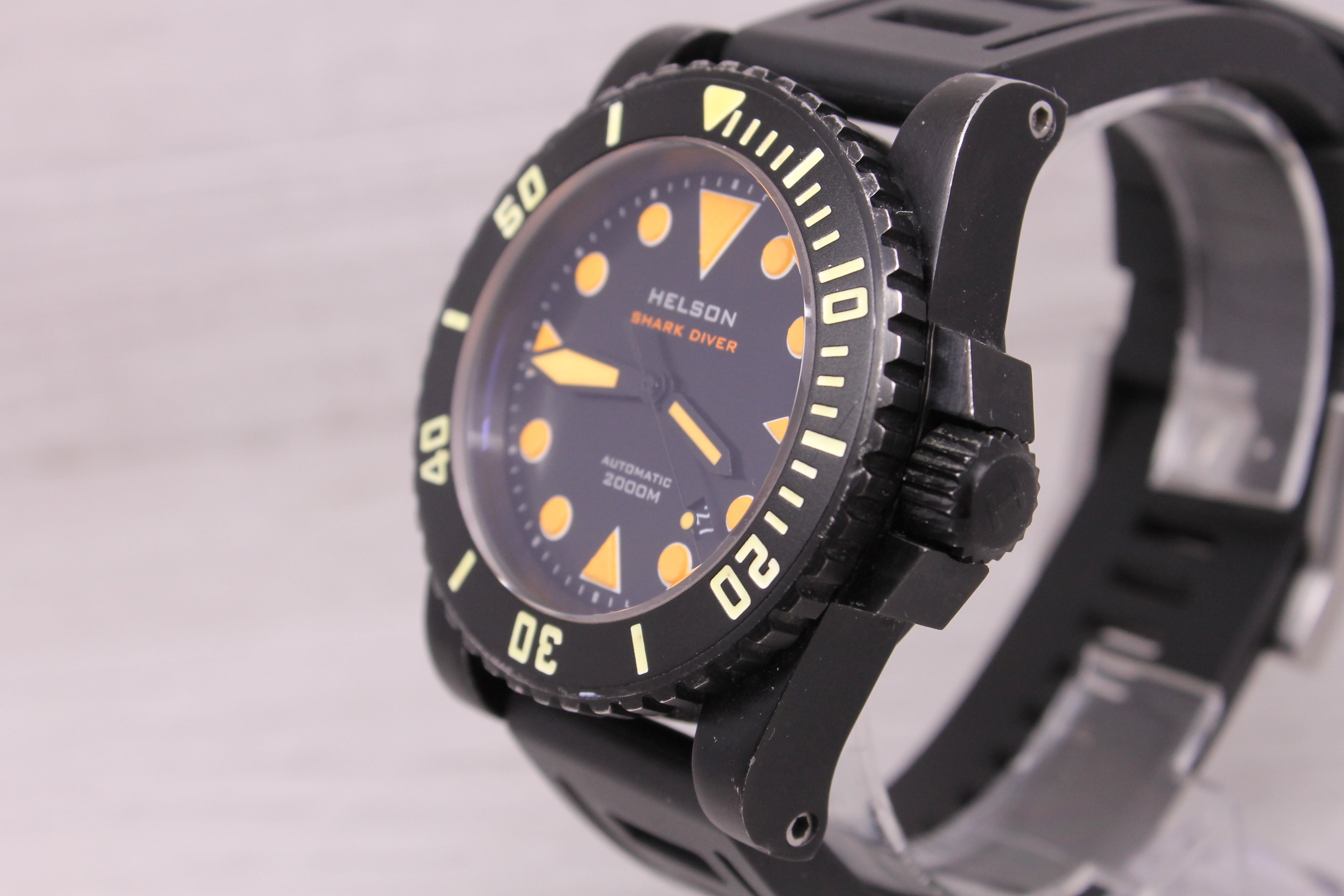 Gray Helson Sharkdiver 2000m 45mm Black PVD Mens Automatic Divers Watch w/ Bracelet