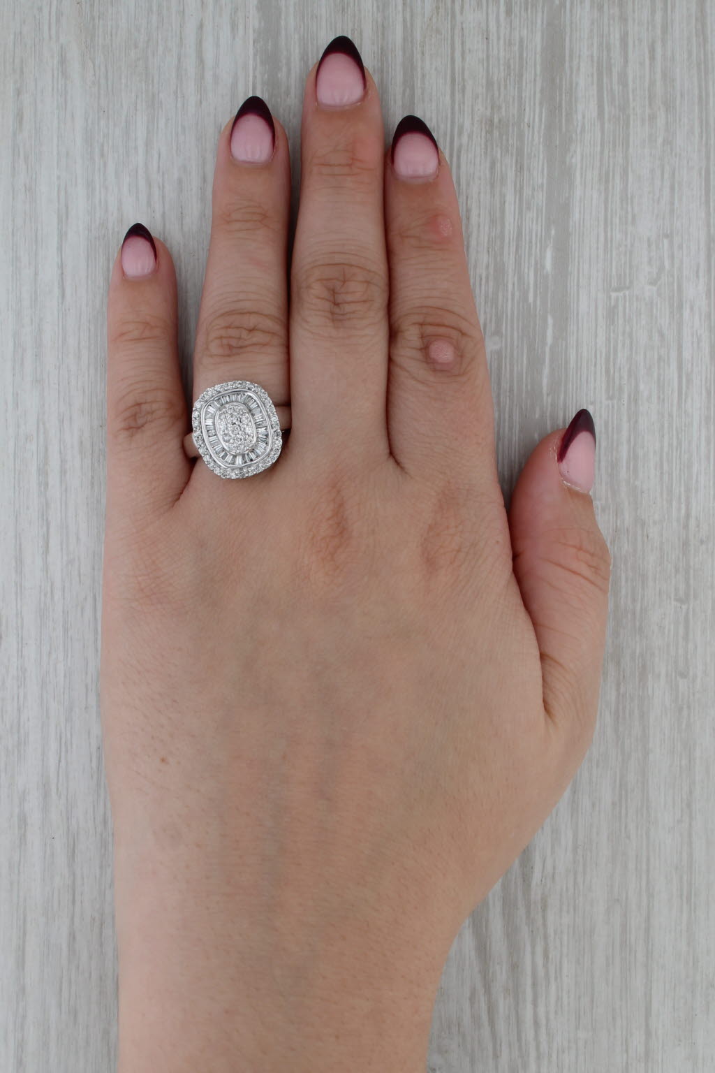 1ctw Diamond Cluster Halo Ring 14k White Gold Size 7.5 Engagement