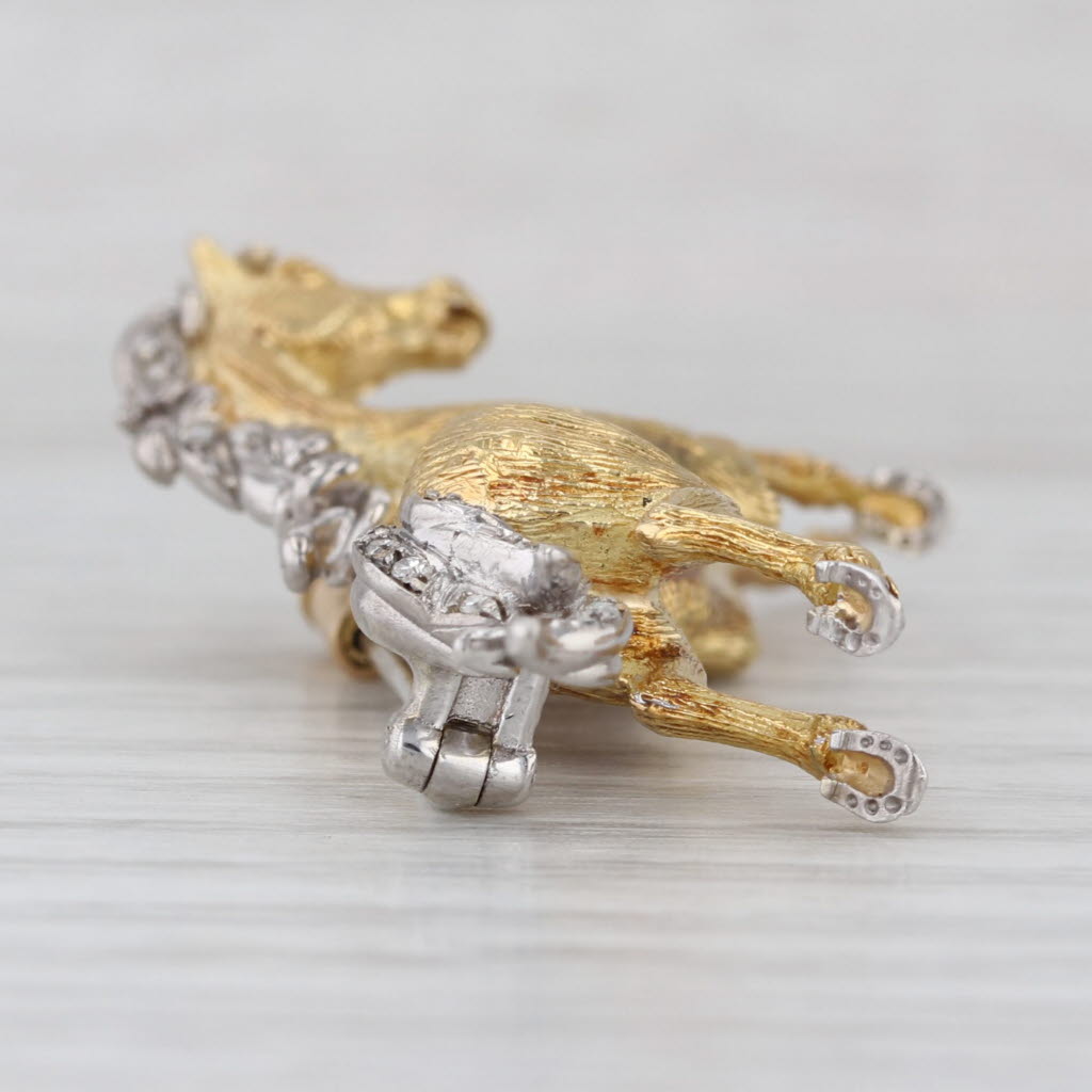 Vintage Diamond Galloping Horse Brooch Cropp & Farr 18k Gold Asprey Box