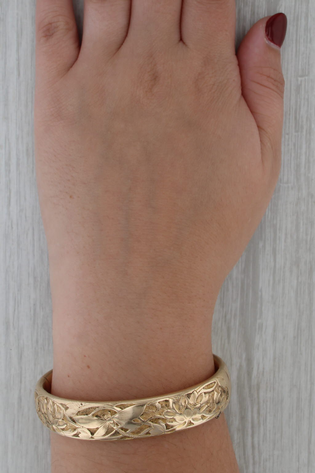 Vintage Floral Dragonfly Engraved Bangle Bracelet Gold Filled 7" Monogrammed