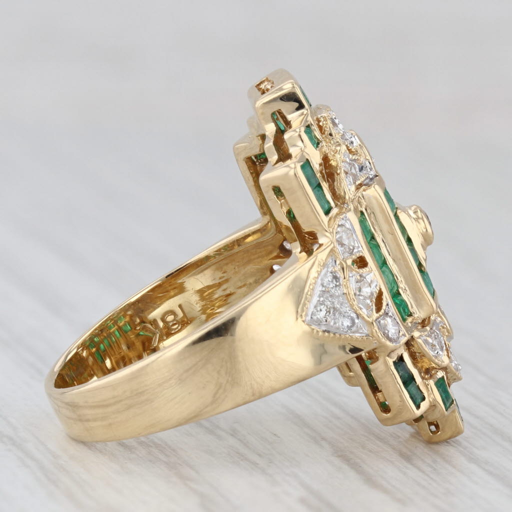 Light Gray Bellari 0.95ctw Emerald Diamond Ring 18k Yellow Gold Size 6 Vintage Cocktail