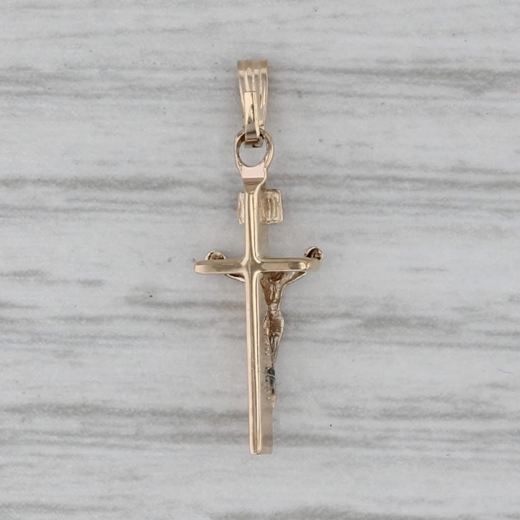 Gray Small Crucifix Cross Pendant 14k Yellow White Gold Religious Jewelry