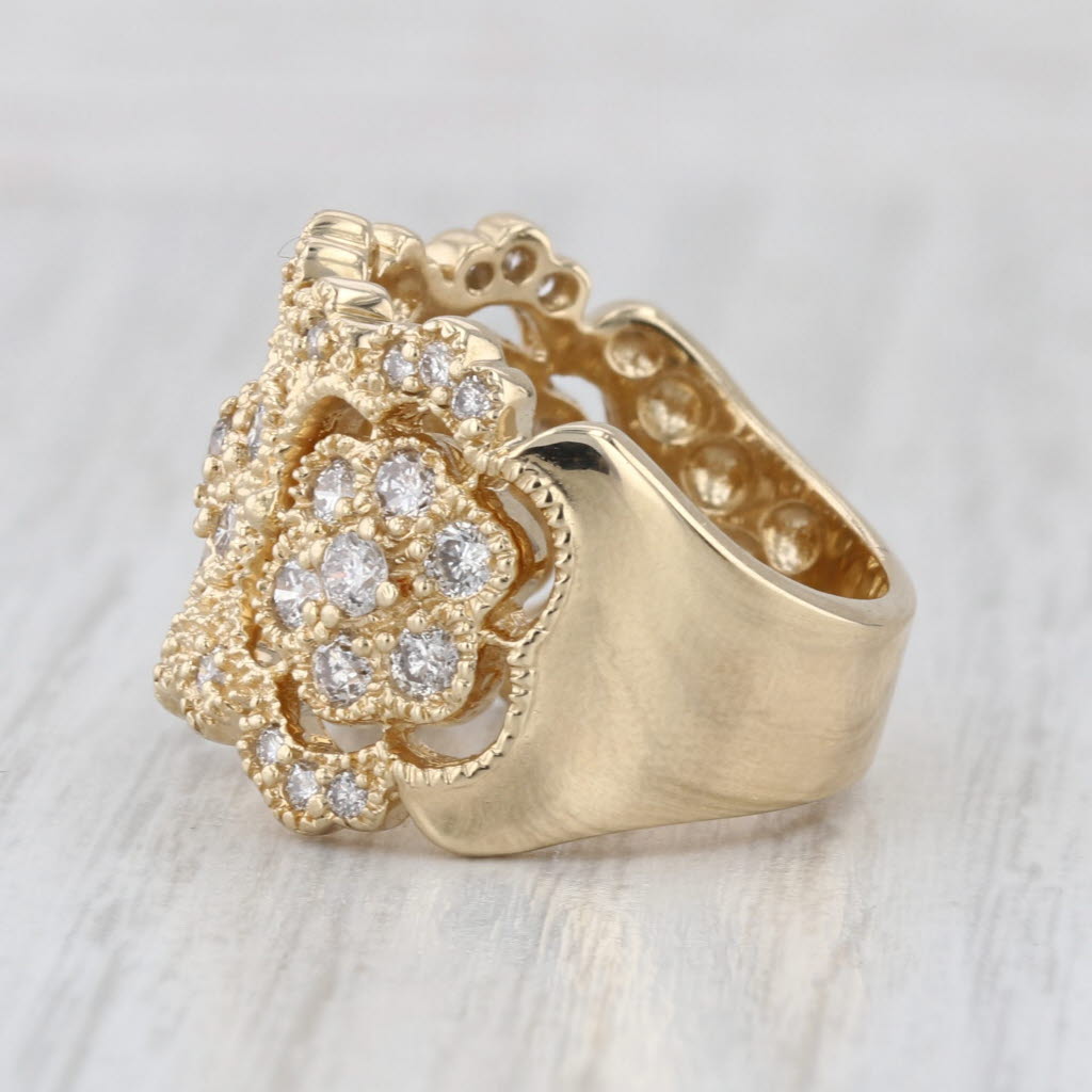 Effy 1.98ctw Diamond Cluster Flower Ring 14k Yellow Gold Cocktail Size 7