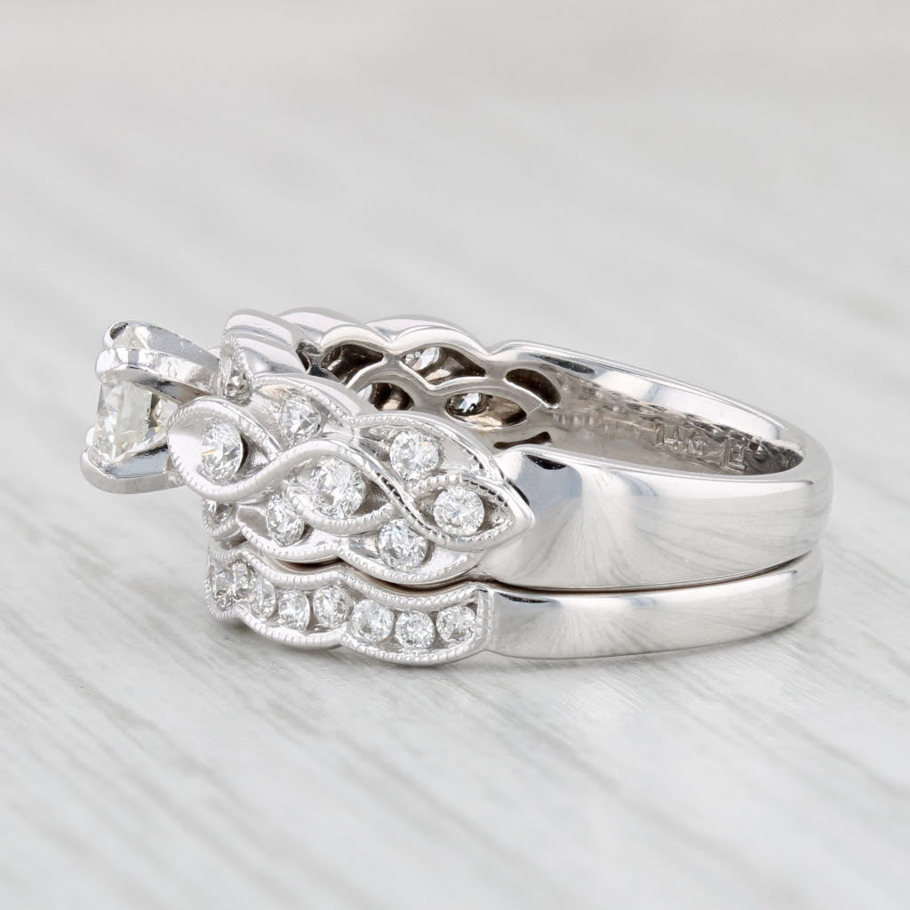 Light Gray 1.15ctw Diamond Engagement Ring Wedding Band Bridal Set 14k White Gold IGI