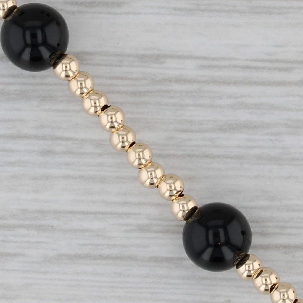 Gray New Onyx Bead Bolo Bracelet 14k Yellow Gold 8.25" Adjustable Rope Chain