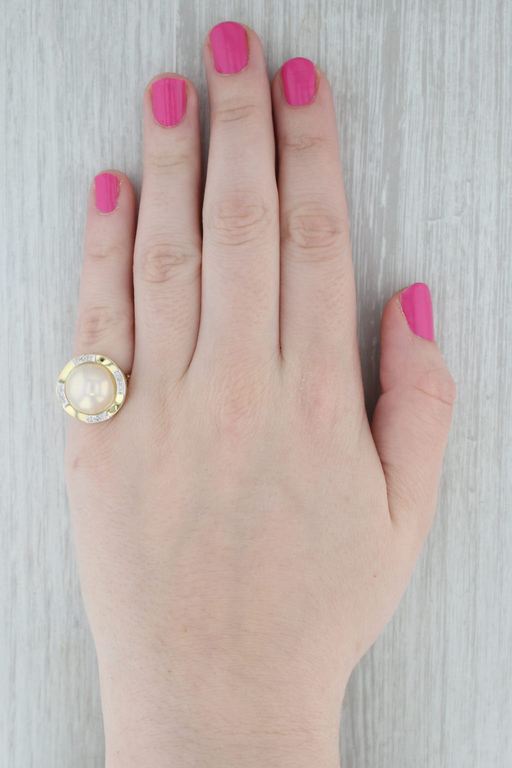 Gray Mabe Pearl Diamond Ring 14k Yellow Gold Size 6.5
