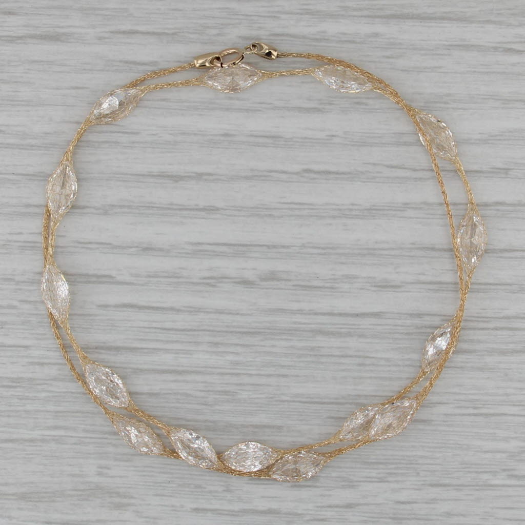 11.50ctw Cubic Zirconia Station Mesh Chain Necklace 14k Yellow Gold 18"