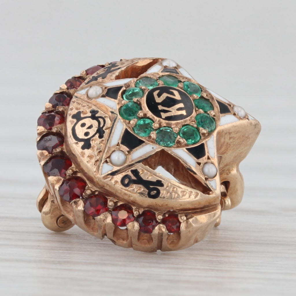 Gray Kappa Sigma Crescent Moon Star Badge 10k Gold Pearl Emerald Garnet Fraternity