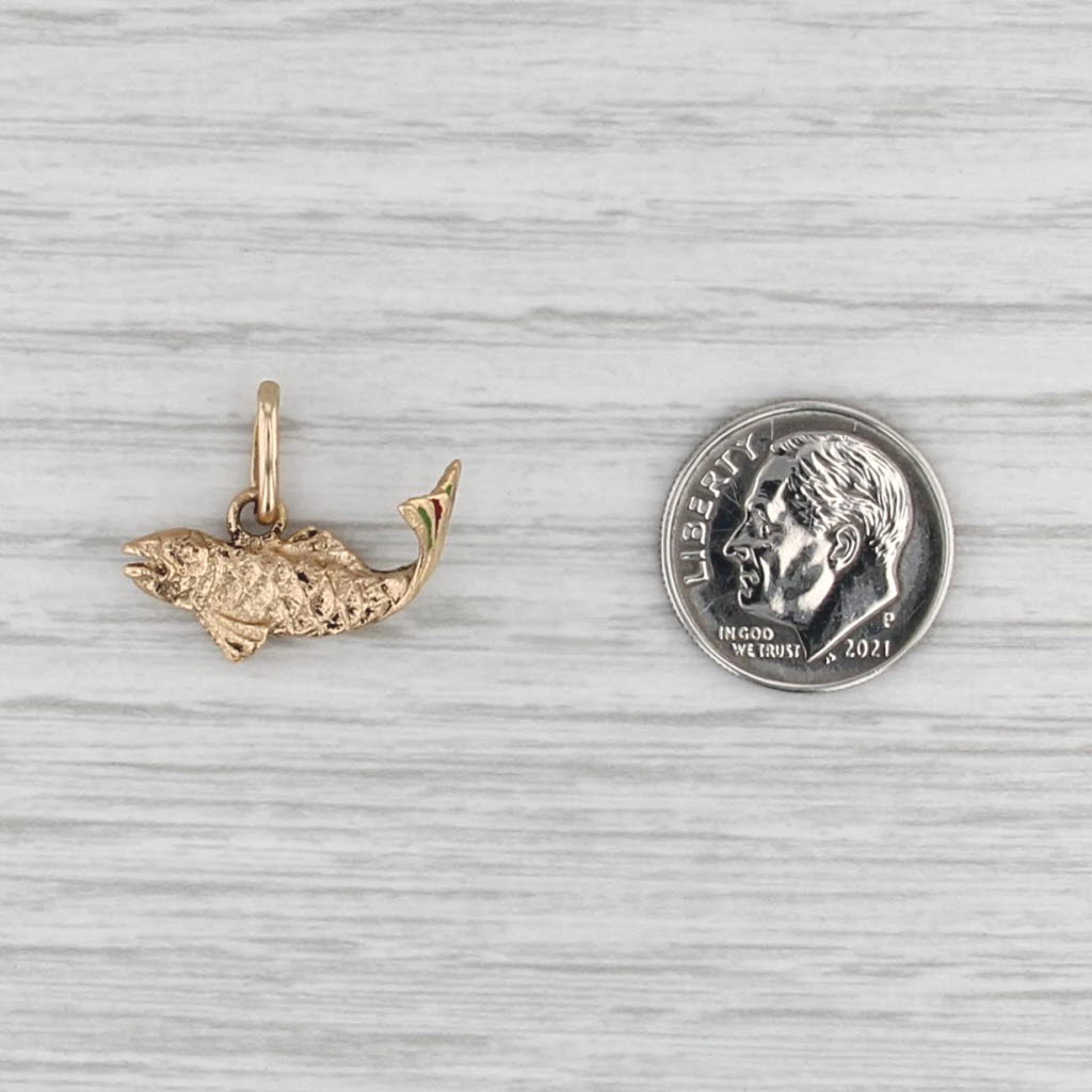 Flapping Fish Pendant 14k Yellow Gold Nautical Charm