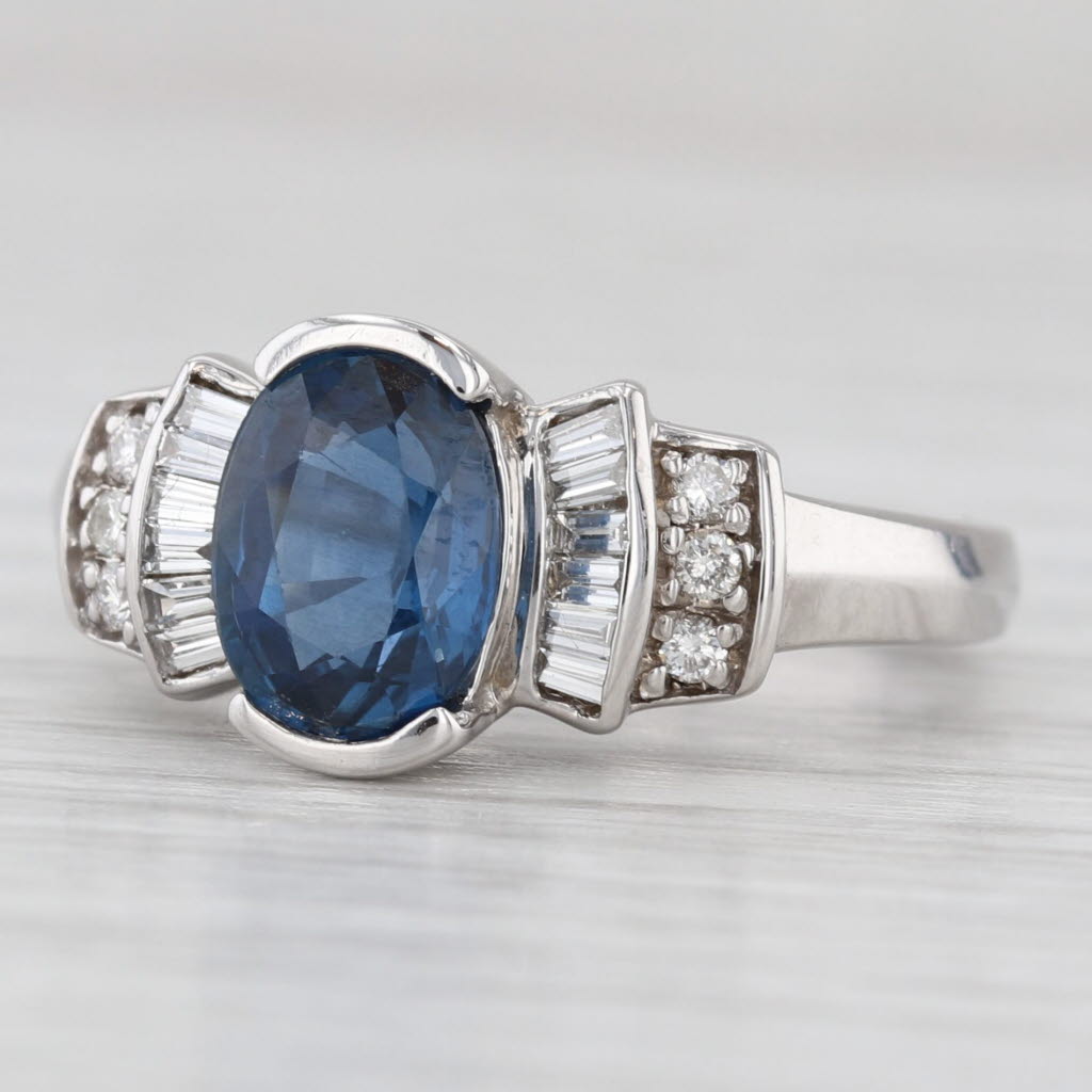 Light Gray 2.04ctw Blue Sapphire Diamond Ring 14k White Gold Size 6.5 Engagement