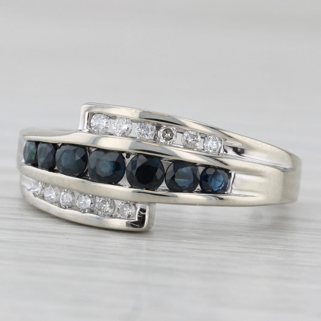 Gray 0.84ctw Blue Sapphire Diamond Bypass Ring 10k White Gold Size 7