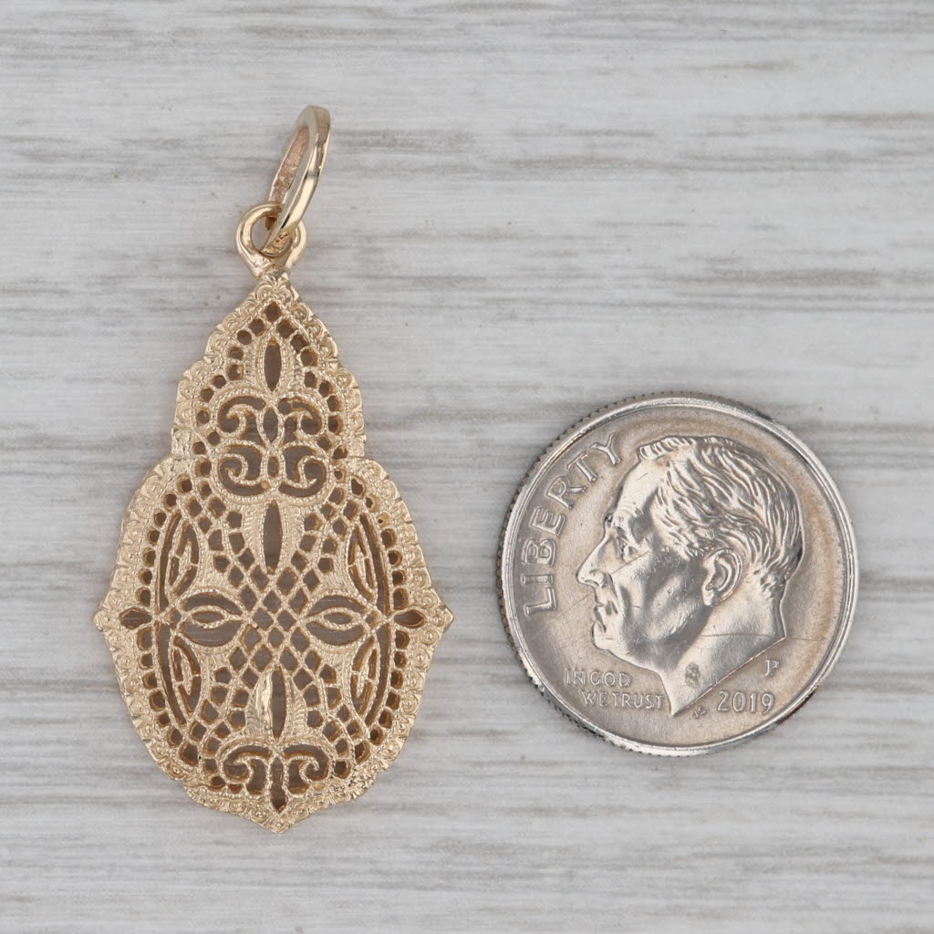 Gray Vintage Ornate Filigree Drop Pendant 14k Yellow Gold