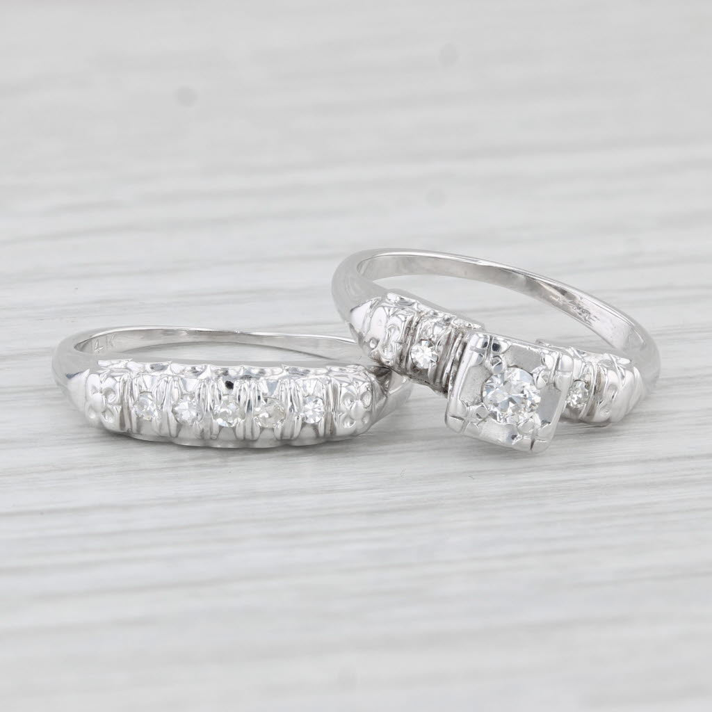 Light Gray 0.14ctw Diamond Engagement Ring Wedding Band Bridal Set 14k Gold Size 4