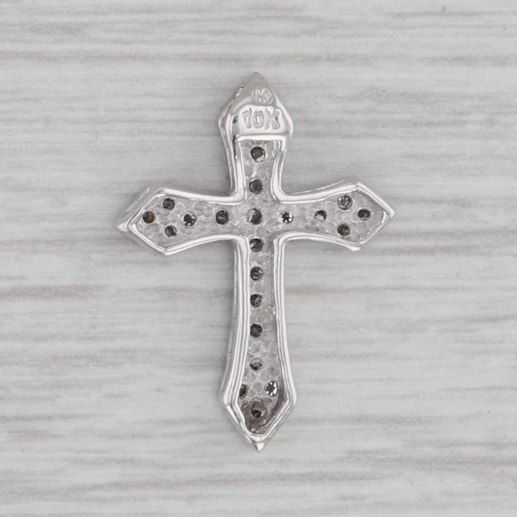 Gray Diamond Accented Small Cross Pendant 10k White Gold Small Floating Drop