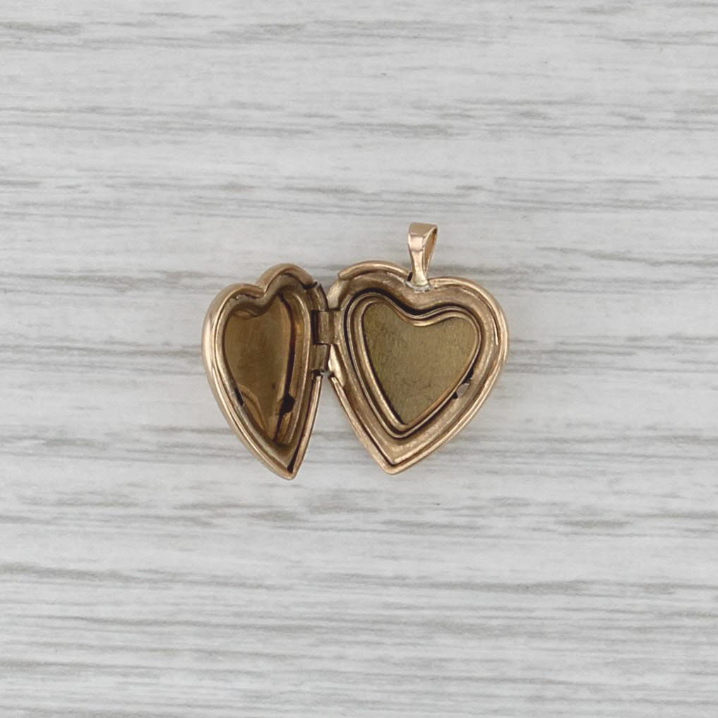 Vintage Heart Photo Locket Pendant 14k Gold Ornate Floral Engravable Charm