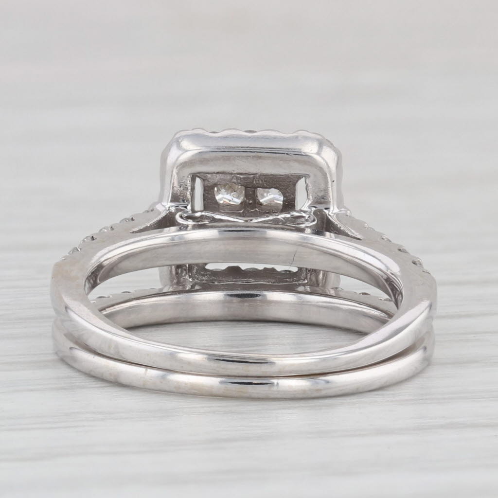 Light Gray 1.20ctw Princess Diamond Halo Engagement Ring Wedding Band Bridal 14k White Gold