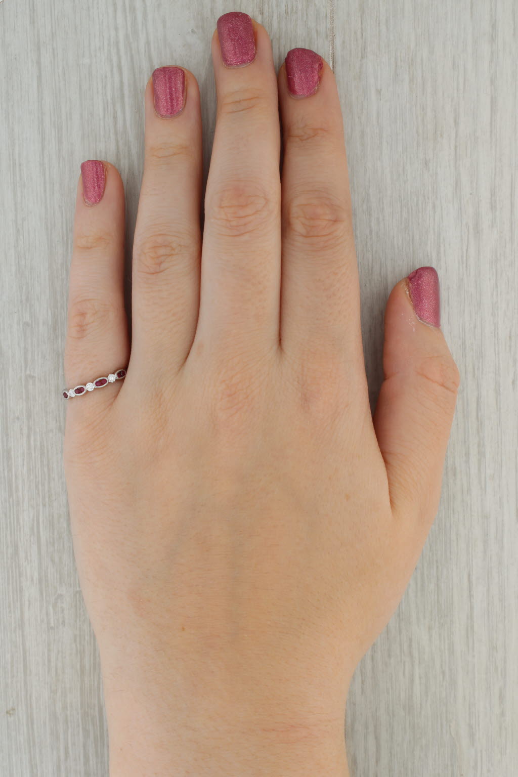 Rosy Brown 0.40ctw Ruby Diamond Stackable Ring 14k White Gold Size 6.5 Wedding Band