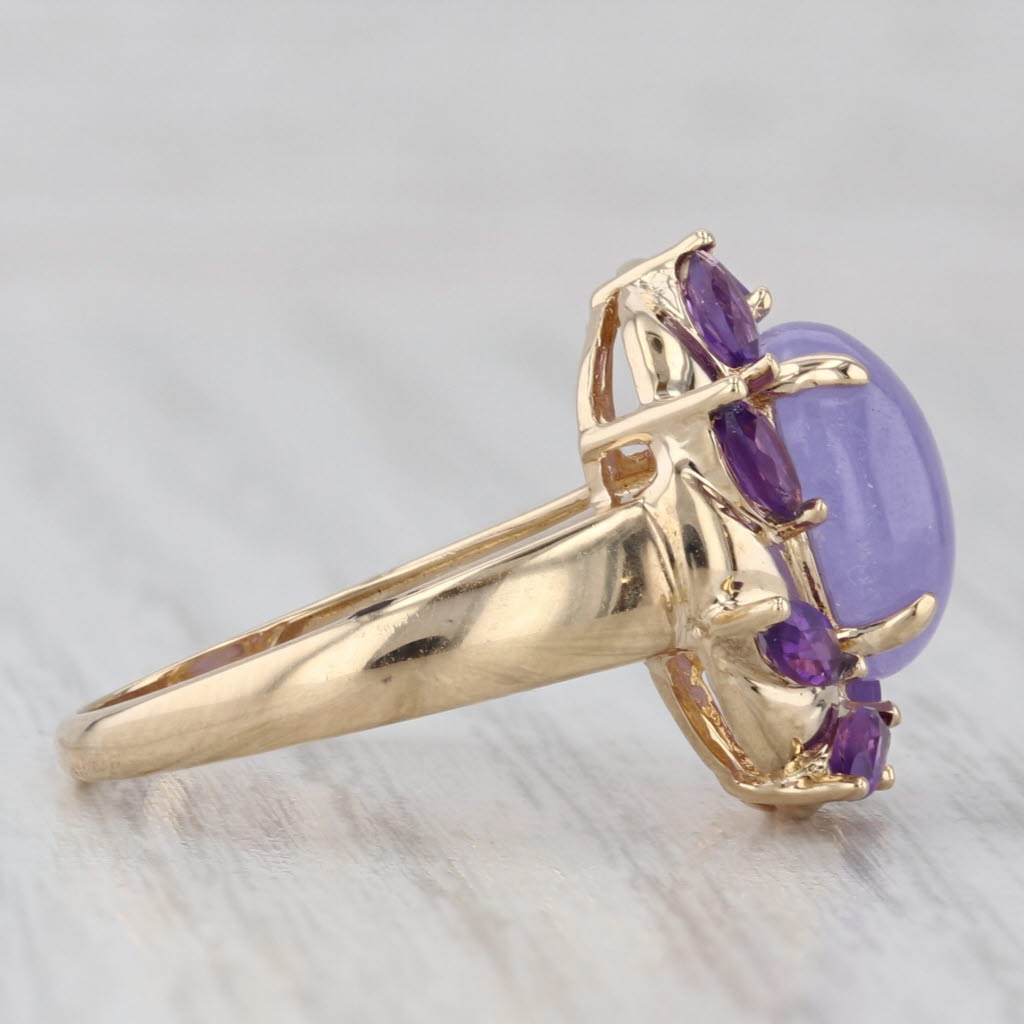 Light Gray Lavender Jadeite Jade Amethyst Ring 14k Yellow Gold Size 6.25 Oval Cabochon