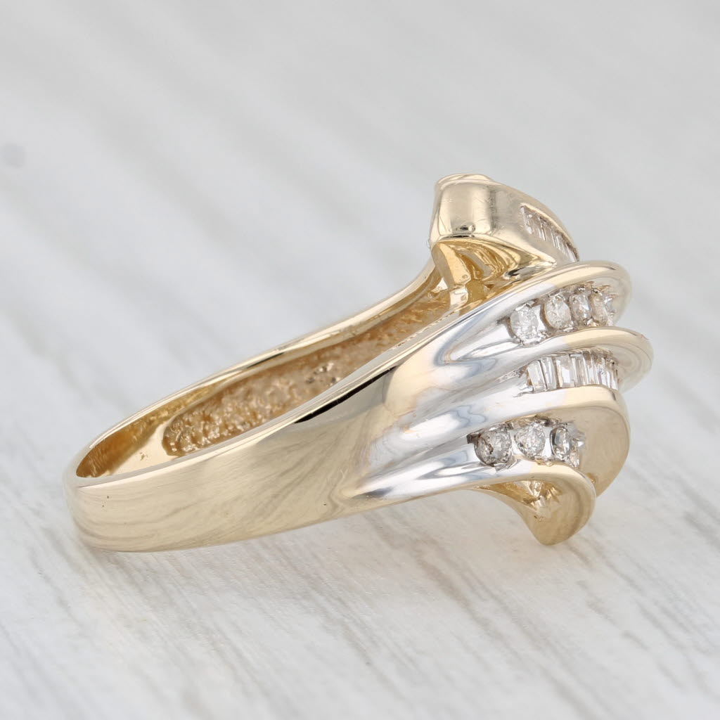 Light Gray 0.41ctw Scalloped Diamond Bypass Ring 10k Yellow Gold Size 6