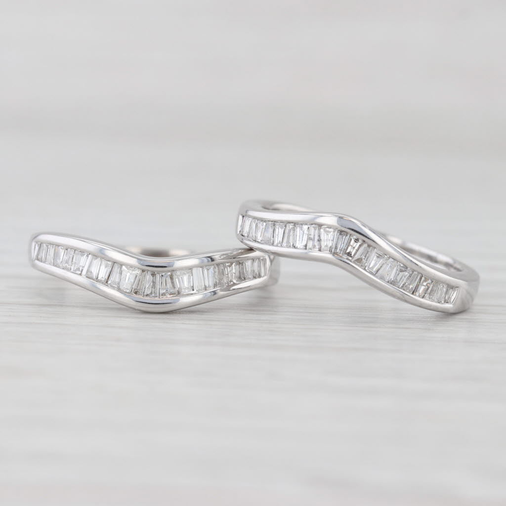 0.64ctw Contoured Diamond Bands 14k White Gold Size 6.25 Wedding Guard Stackable