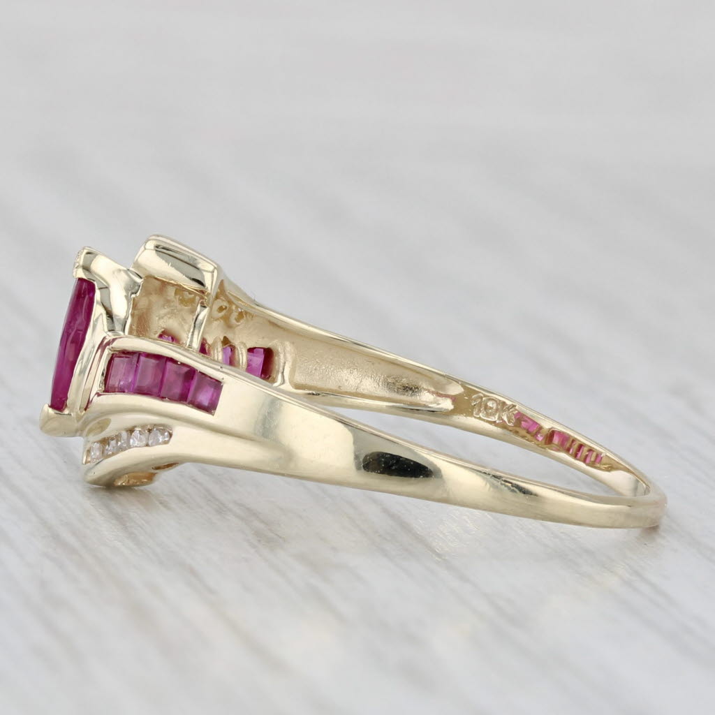 Light Gray Marquise Ruby Diamond Bypass Ring 10k Yellow Gold Size 9.25