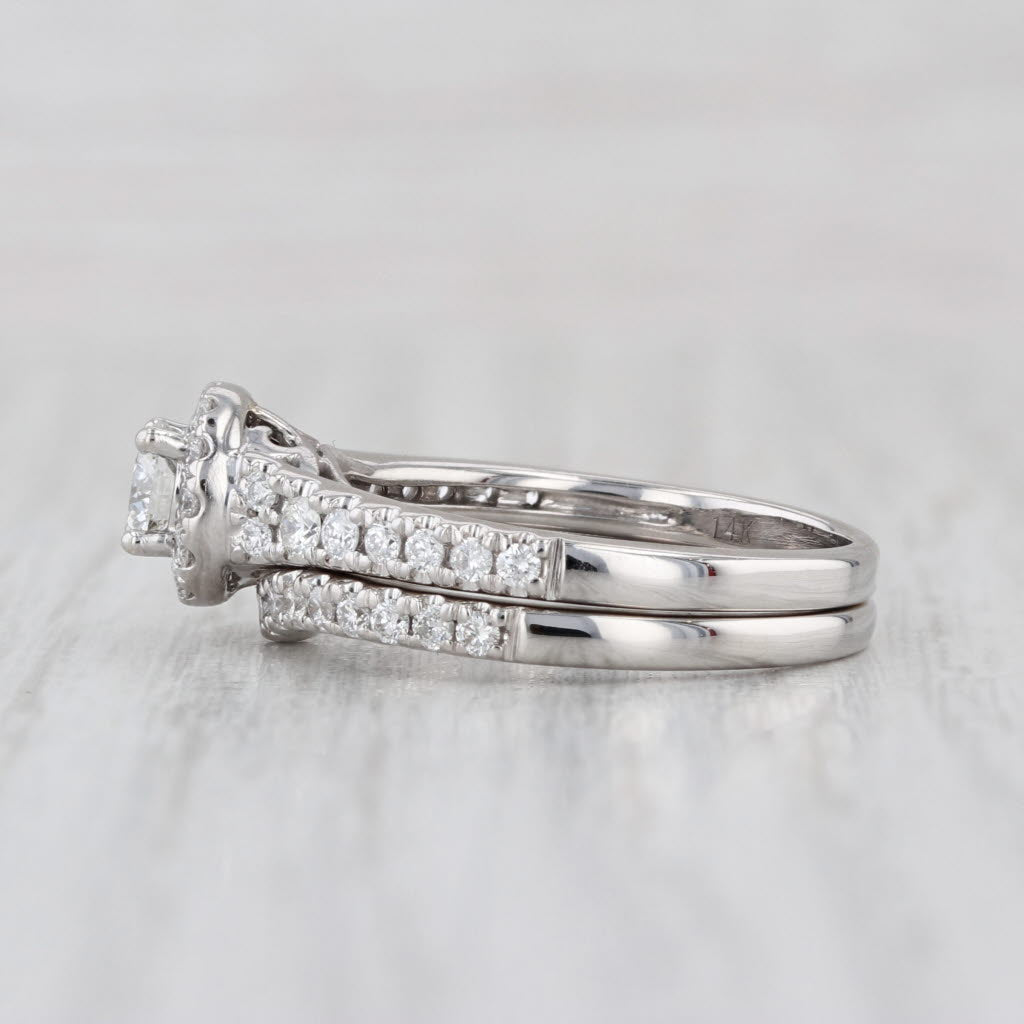 0.80ctw Round Diamond Halo Engagement Ring Wedding Band Bridal 14k White Gold