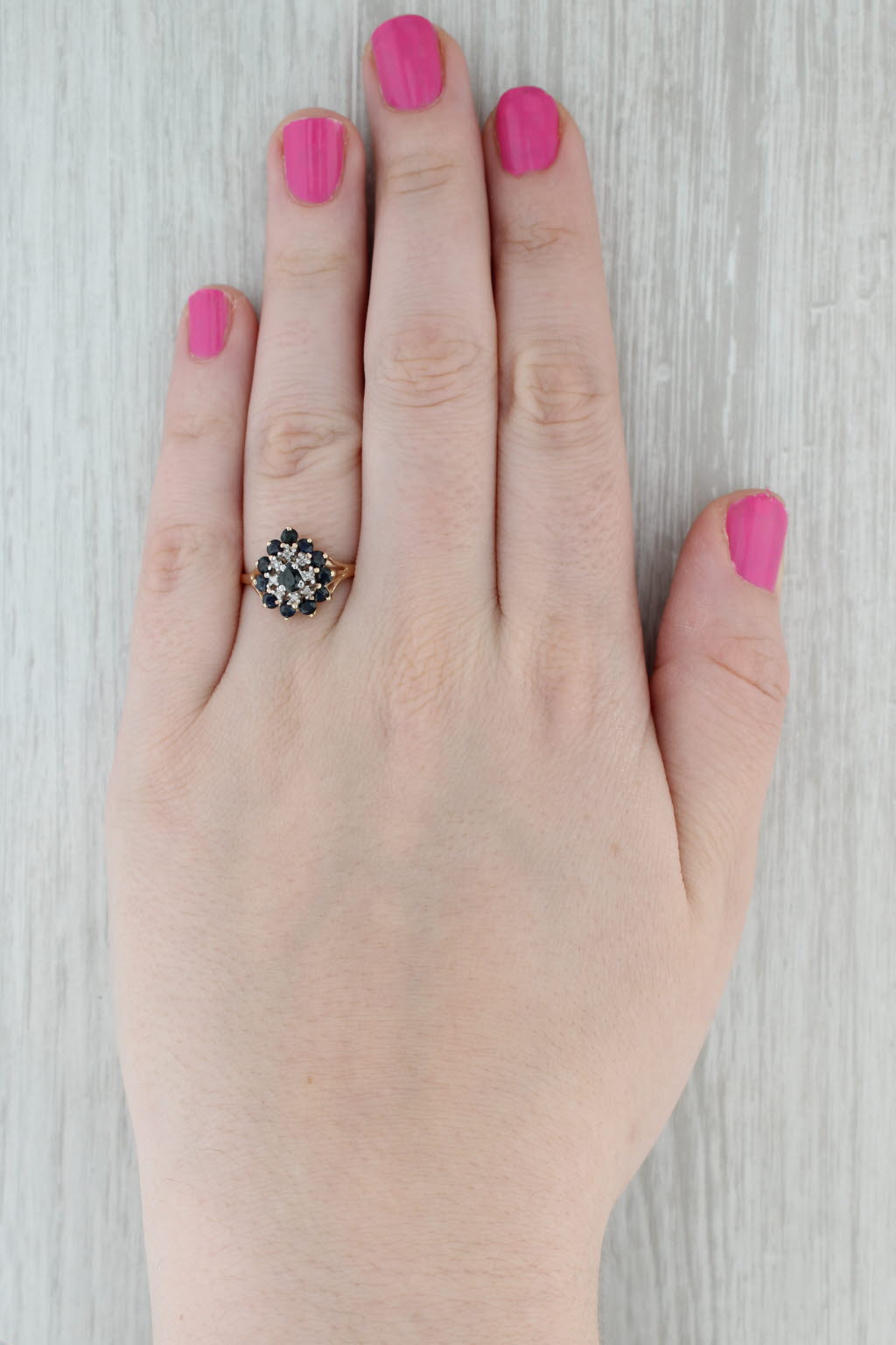 Gray 1.10ctw Blue Sapphire Diamond Cluster Ring 10k Yellow Gold Size 8.25
