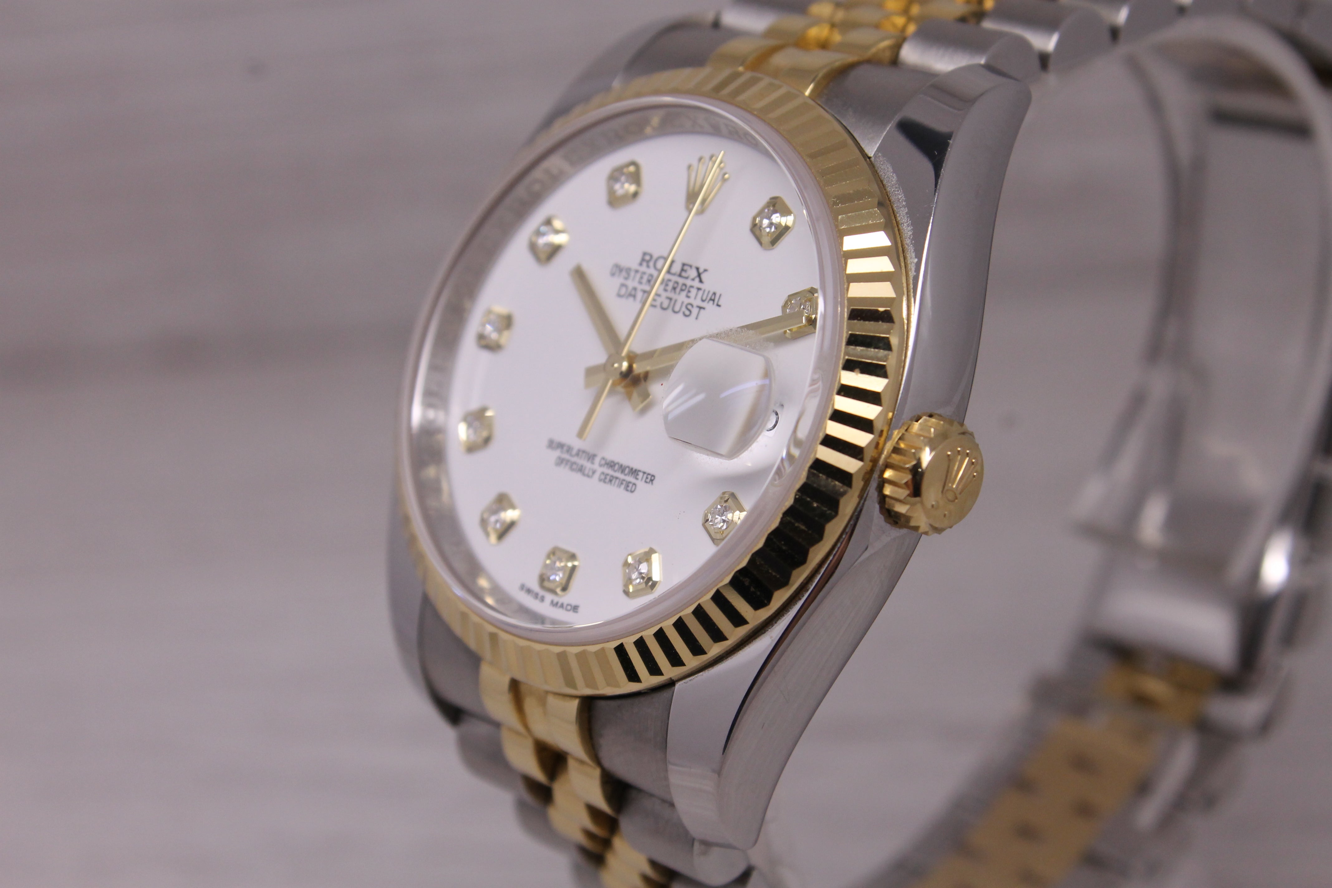 Rolex Datejust 116233 36mm 18k & Steel Automatic Watch White 10 Diamond Dial B&P