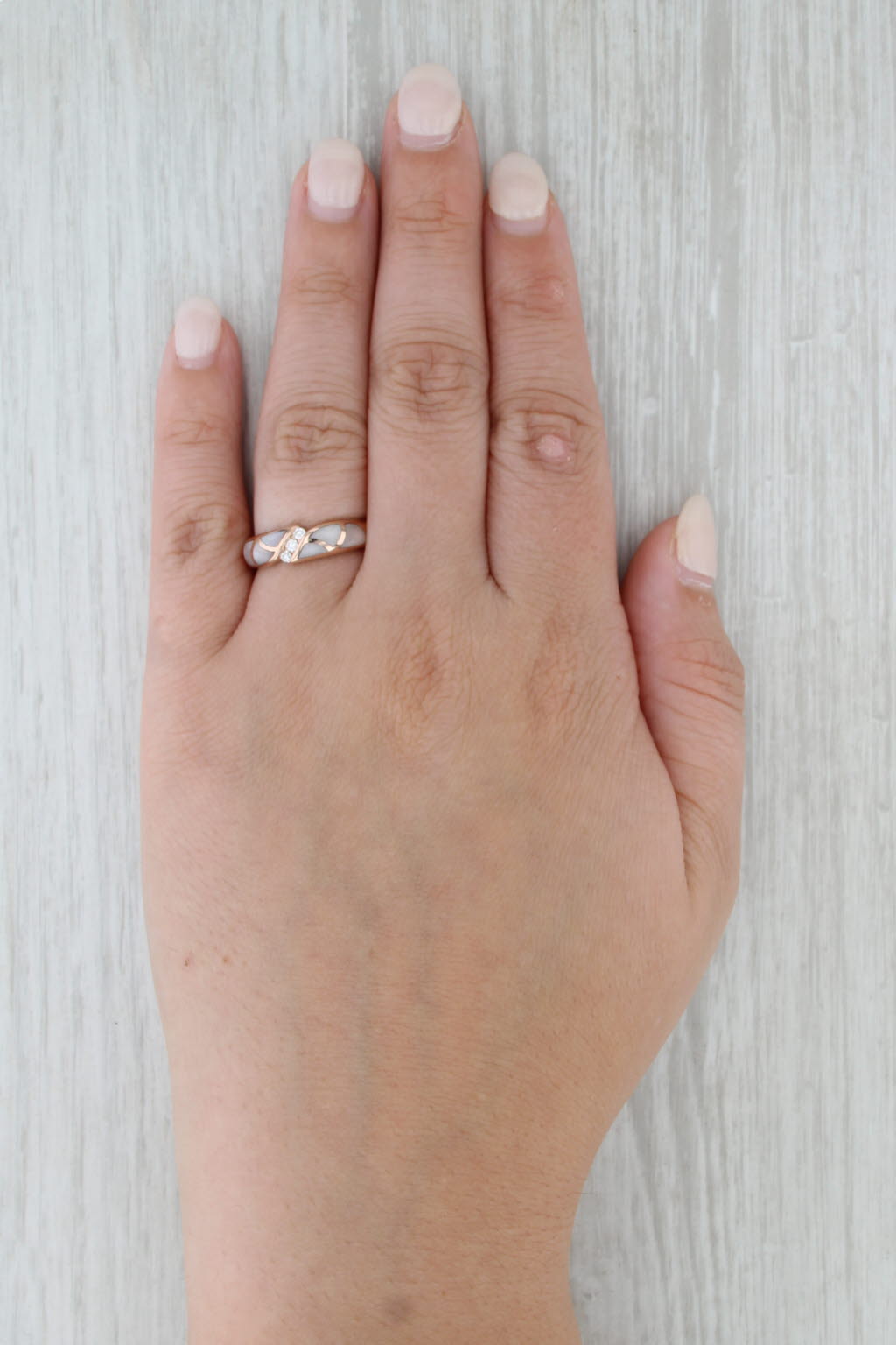 Kabana Diamond Mother of Pearl Ring 14k Rose Gold Size 7 Stackable Band