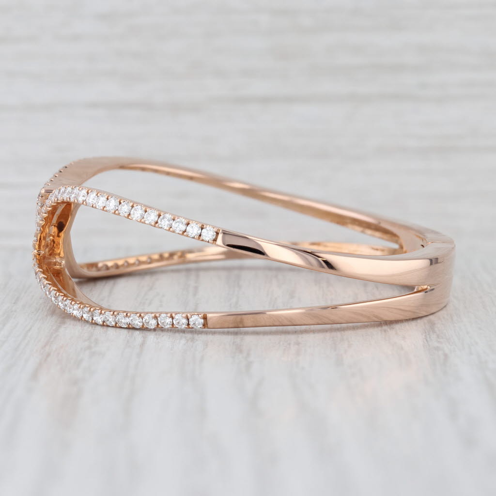 C Krypell 2.92ctw Diamond Double Leaf Hinged Cuff Bangle 18k Rose Gold 6.5"