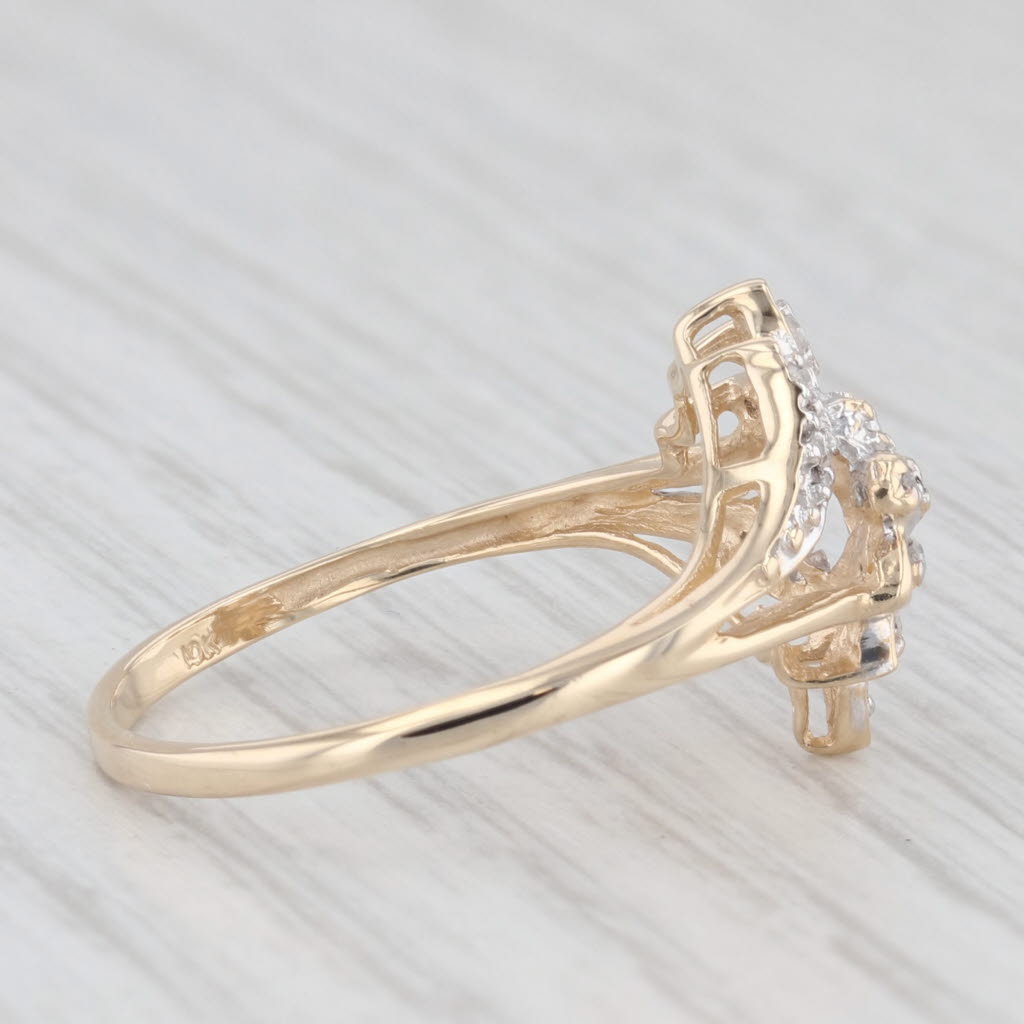 Light Gray Diamond Cluster Bypass Ring 10k Yellow Gold Size 7.5