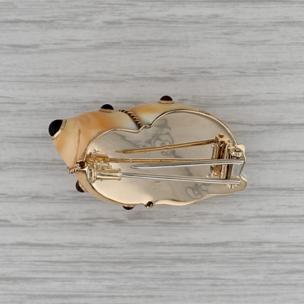Sapphire Chalcedony Shell Brooch 14k Yellow Gold Nautical Statement Pin