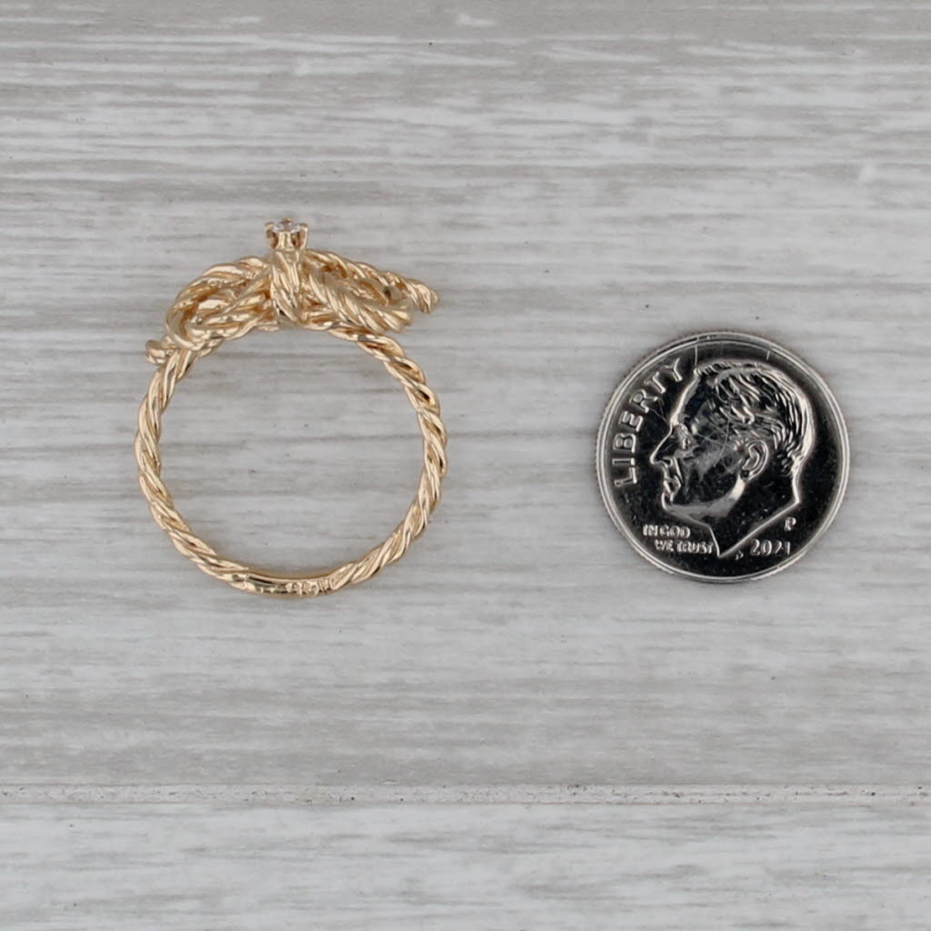 Diamond Bow Ring 14k Yellow Gold Size 8 Rope Band