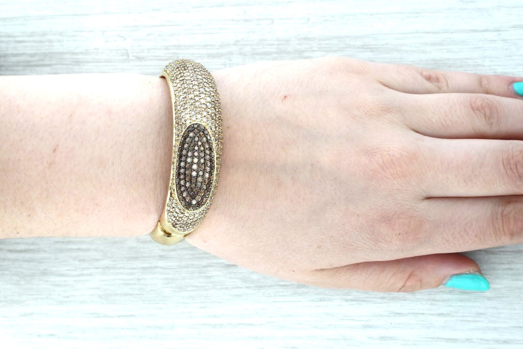 Antique White Roberto Coin Capri Plus 15.21ctw Pave Champagne Diamond Bangle Bracelet 18k Gold
