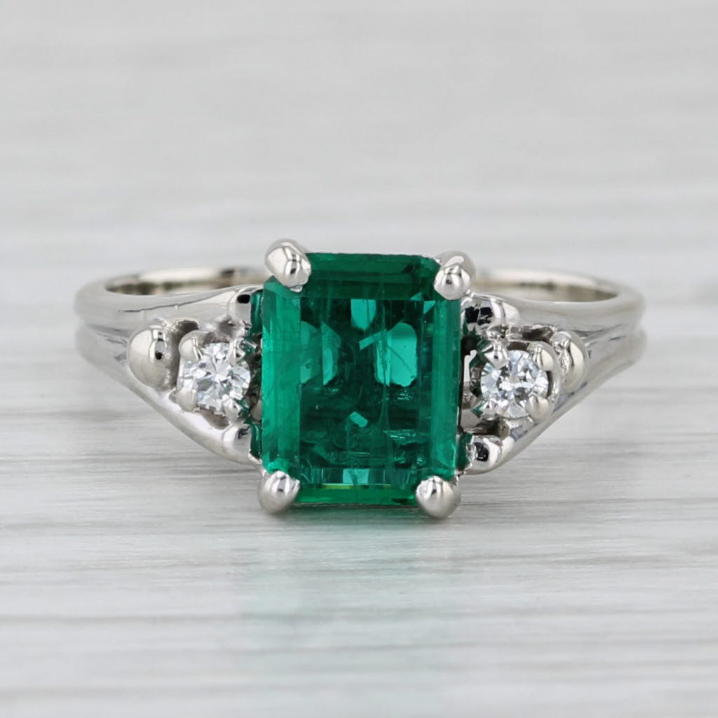 Light Gray 1.06ctw Lab Created Emerald Diamond Ring 14k White Gold Size 5.5 Engagement