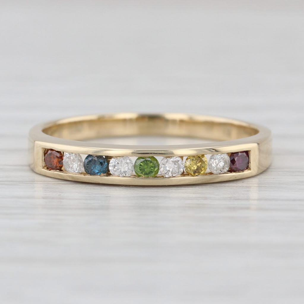 0.22ctw Multicolor Diamond Ring 14k Yellow Gold Stackable Wedding Band Sz 6.75