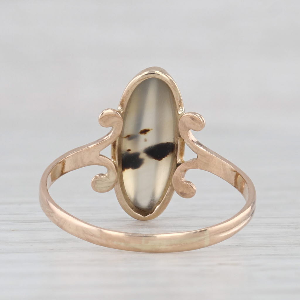 Vintage Agate Oval Cabochon Solitaire Ring 10k Yellow Gold Size 6.5
