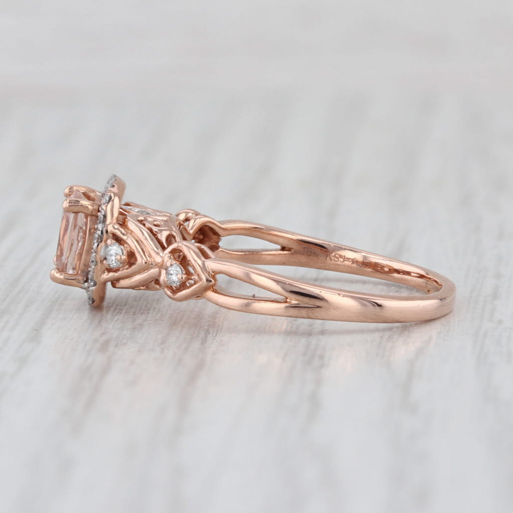 1.10ctw Morganite Diamond Halo Engagement Ring 10k Rose Gold Size 8.5