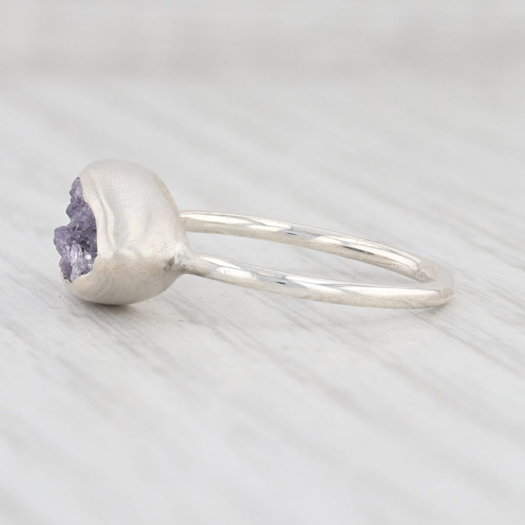 New Nina Wynn Amethyst Druzy Ring Size 7 Sterling Silver Solitaire Statement