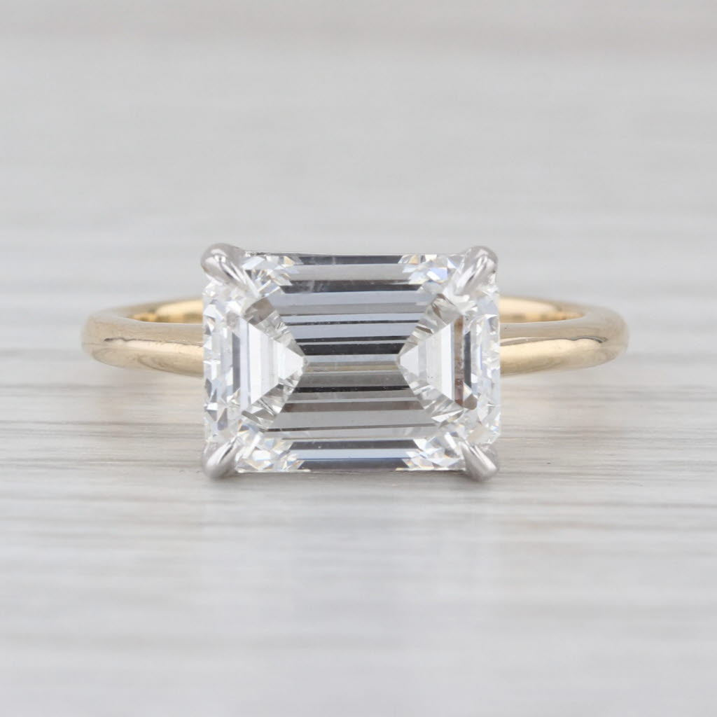 New 4.03ct E VS2 IGI Lab Grown Emerald Cut Diamond Engagement Ring 14k Gold Sz 7