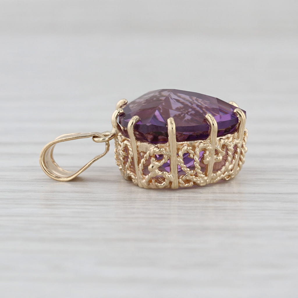 12ct Trillion Amethyst Solitaire Pendant 14k Yellow Gold