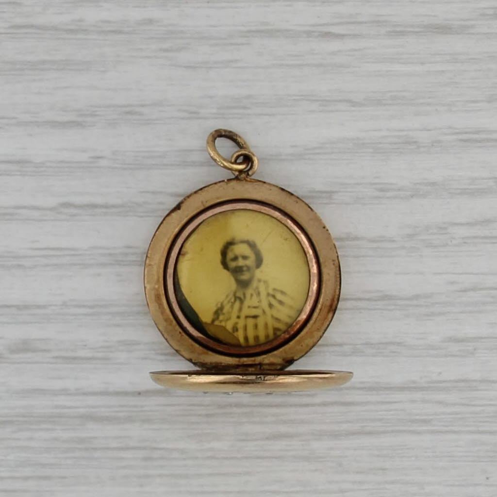 Ornate Vintage Locket Pendant Gold Filled Faux Pearl Engraved Fob Charm