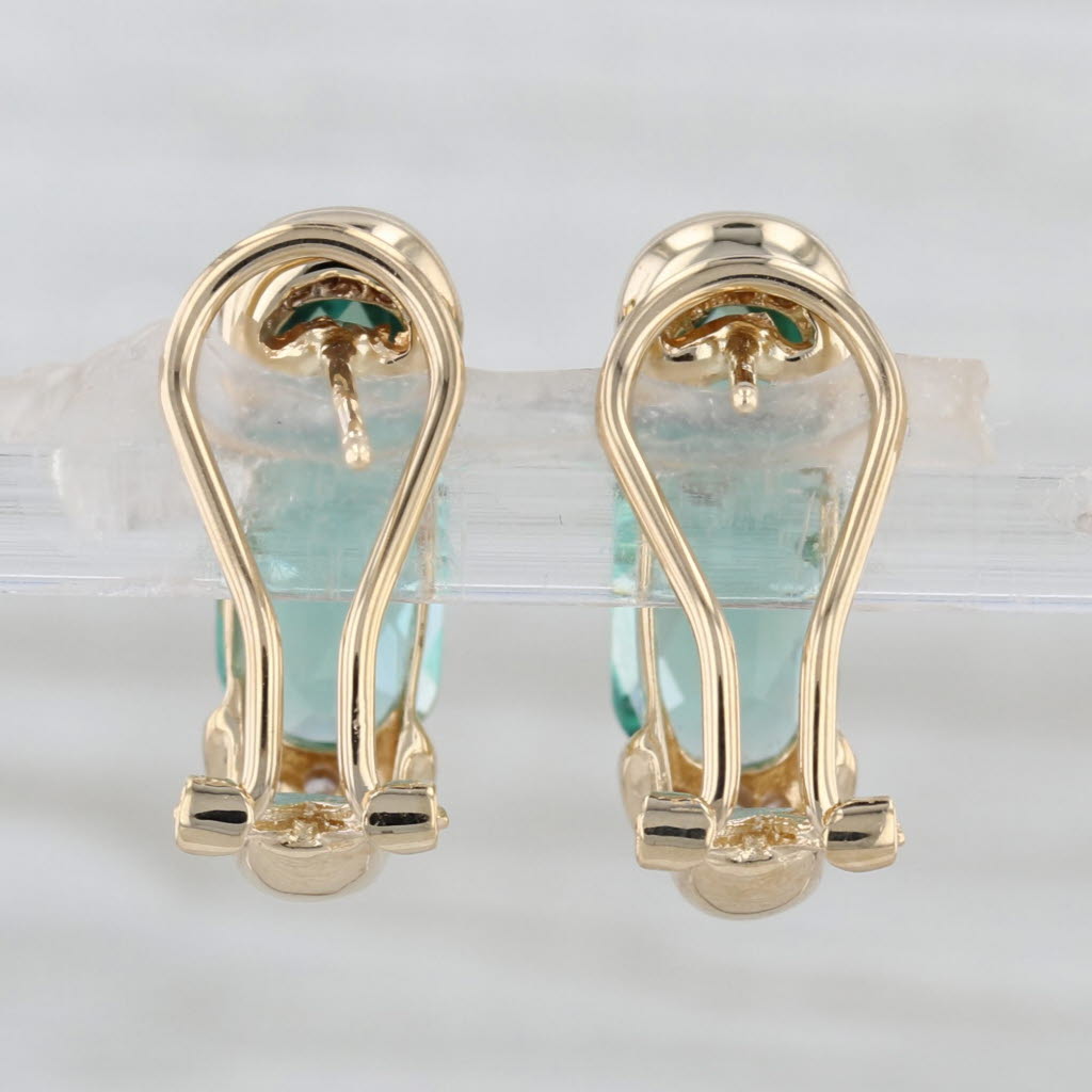 4.97ctw Green Quartz Diamond Earrings 14k Yellow Gold Omega Back Drops