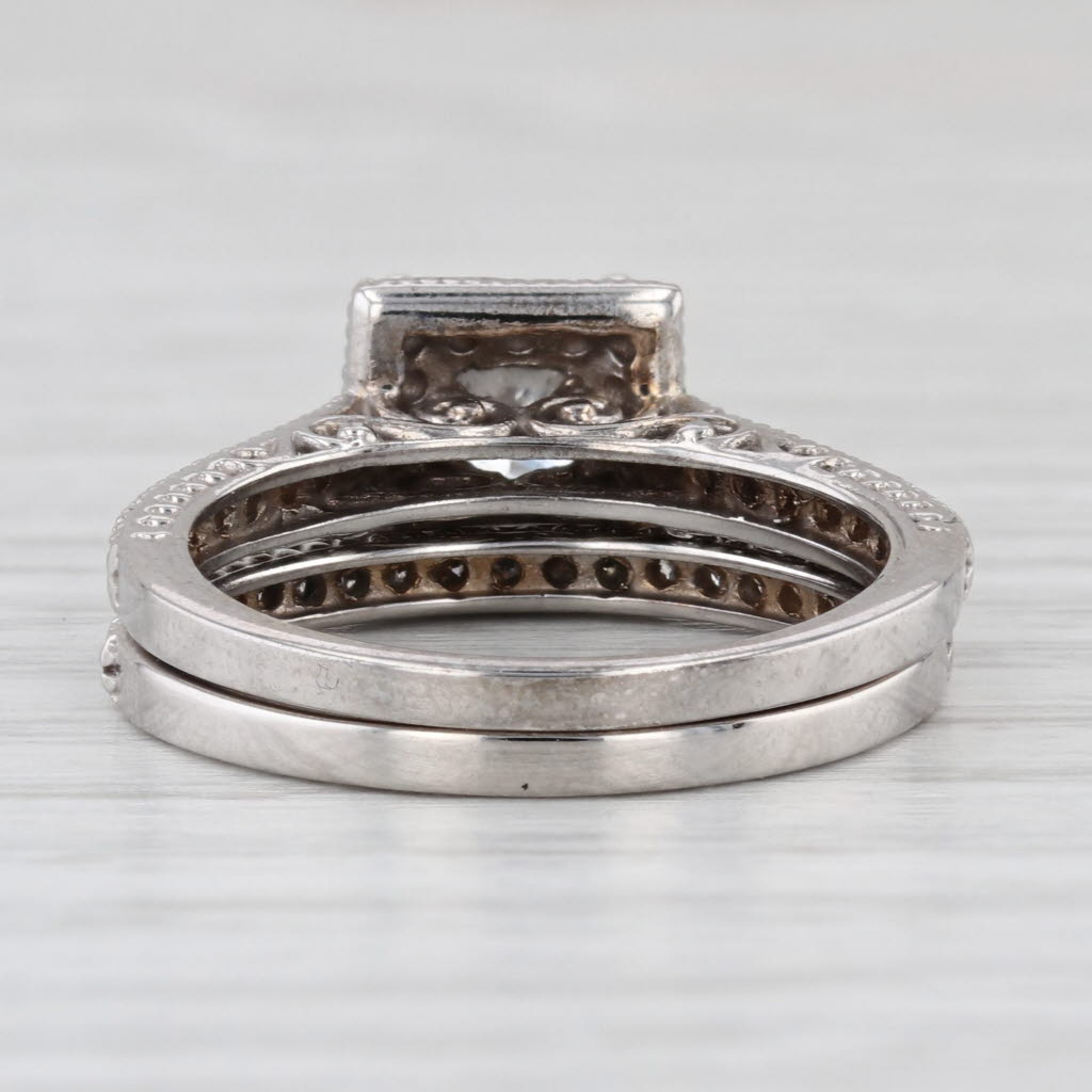 1.50ctw Princess Diamond Halo Engagement Ring Wedding Band Set 14k White Gold