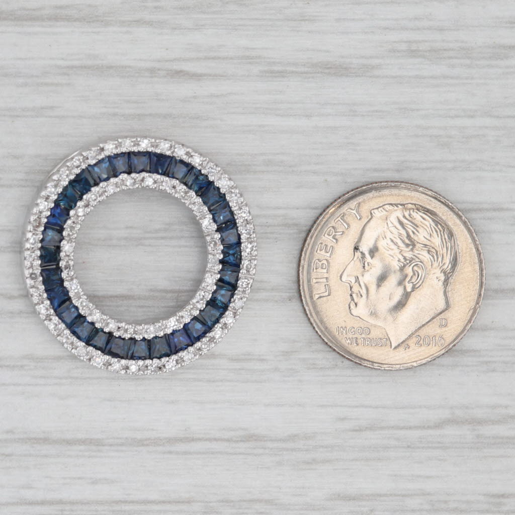 1.49ctw Blue Sapphire Diamond Eternity Circle Pendant 14k Gold Floating Drop