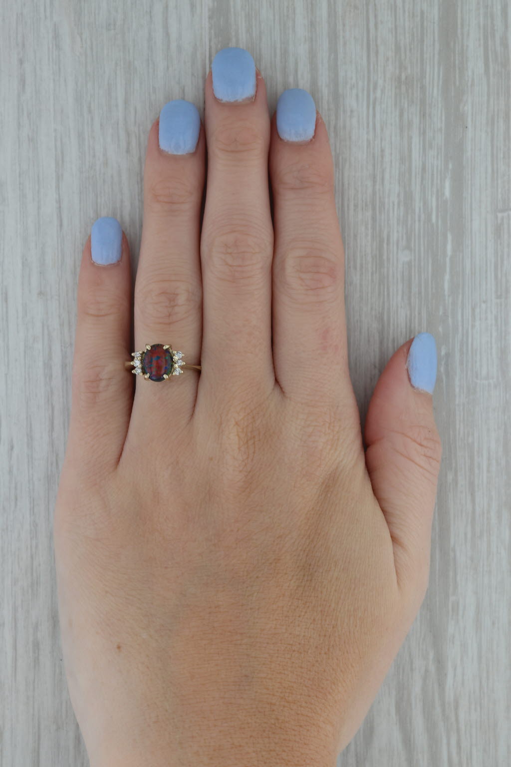 Rosy Brown Lab Created Black Opal Diamond Ring 14k Yellow Gold Size 6